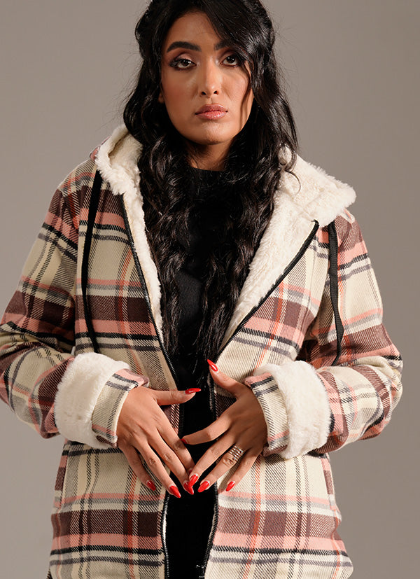 Stalwart - A women cotton plaid jacket with fur lined - Model 814